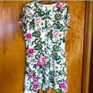 LOFT Pink Floral Button Up Shirt Dress Large (14)